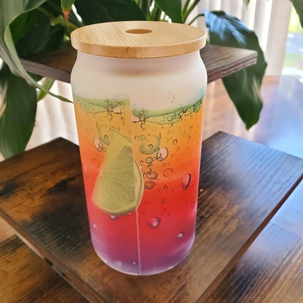 Fun Fruit Slices Frosted Glass Jar Tumbler 🎉sale